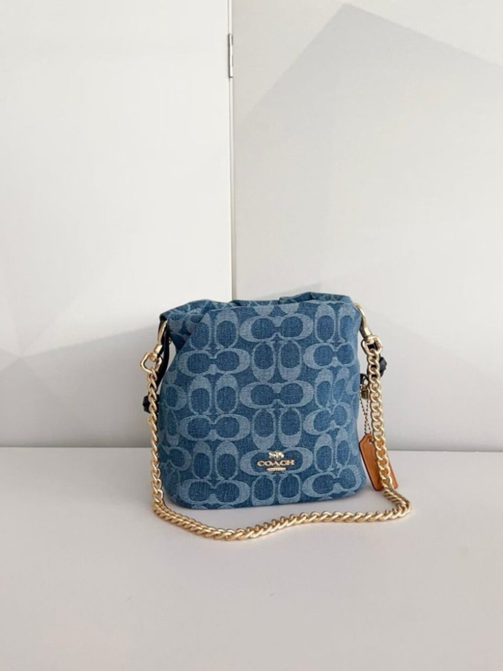 Coach Blue Denim Mini Bucket Crossbody